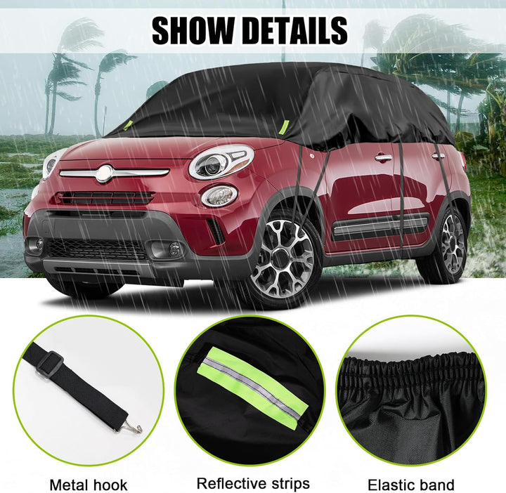 Schwarzes Halbgarage für 2007-2023 F-iat 500, Massgeschneidertes Autogarage Softtop Halbabdeckung vo