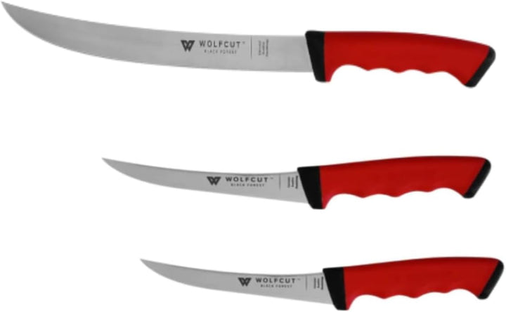 Wolfcut SoftGrip Serie - Metzgermesser-Set 3-tlg. - Zerlegemesser 26 cm, 2x Ausbeinmesser 15 cm