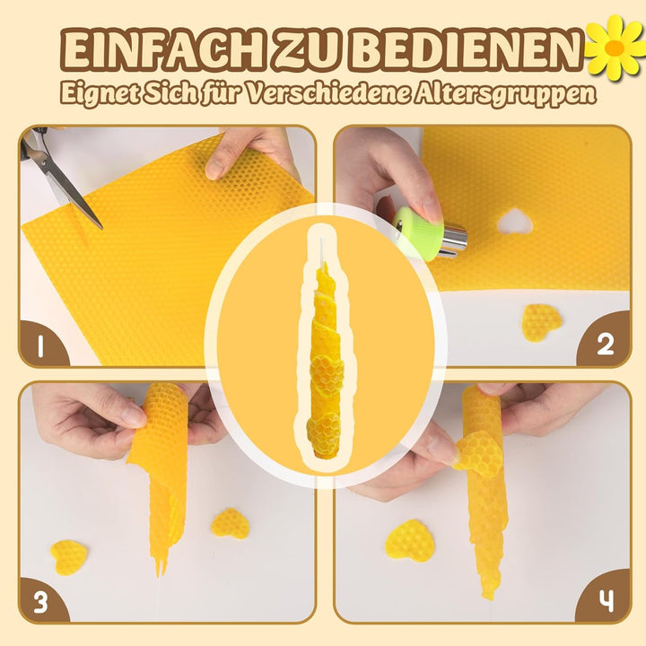 YOOHBERRYS Bienenwachsplatten fĂŒr Kerzen, 18PCS Rote Gelbe und Weisse Bienenwachsplatten, Wachsplatt