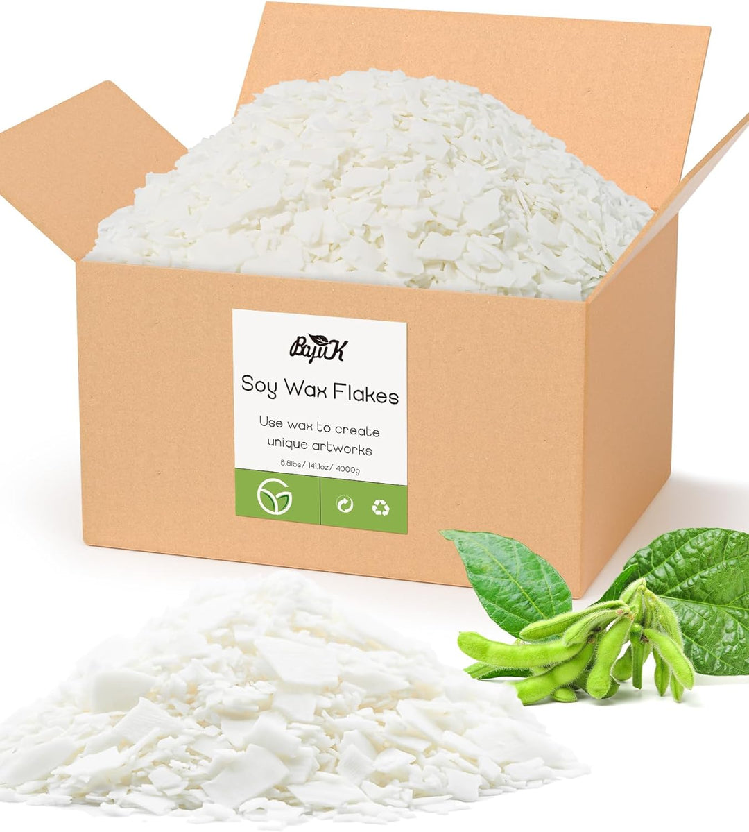 BOYUJK Sojawachs Flocken für Kerzen 4kg, Premium Natürlich Kerzenwachs, 100% Sojawachs für die Kerze