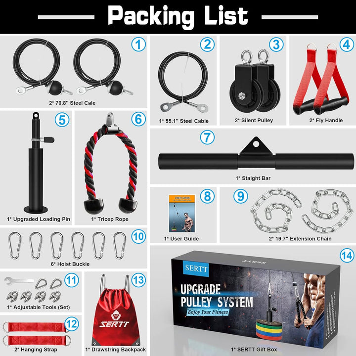 SERTT Gewicht Seilzug Fitness Gym, Verbesserte Kabelzug Fitness Latzug Gym Fitnessgeräte für LAT Pul