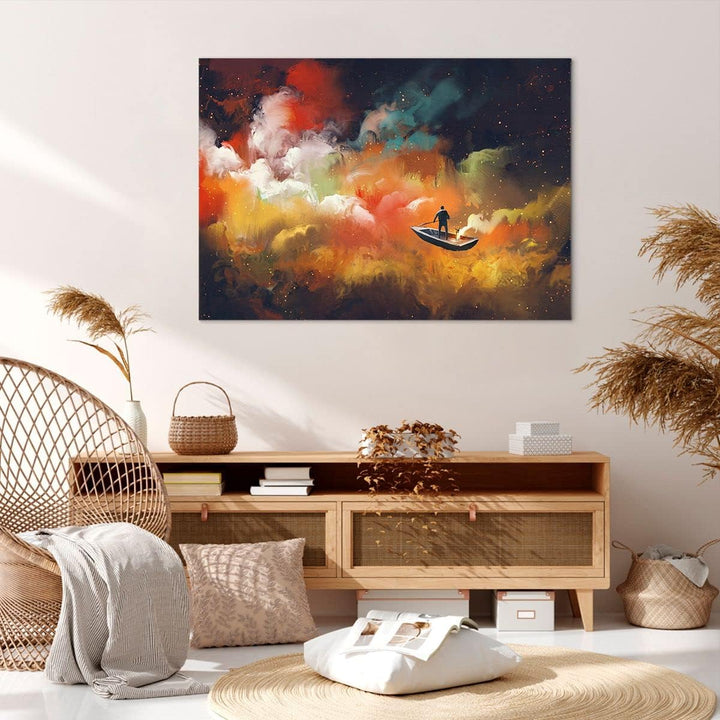 Bilder auf Leinwand 100x70cm Leinwandbild mit Rahmen Abstraktion Boot Gross Wanddeko Bild Schlafzimm