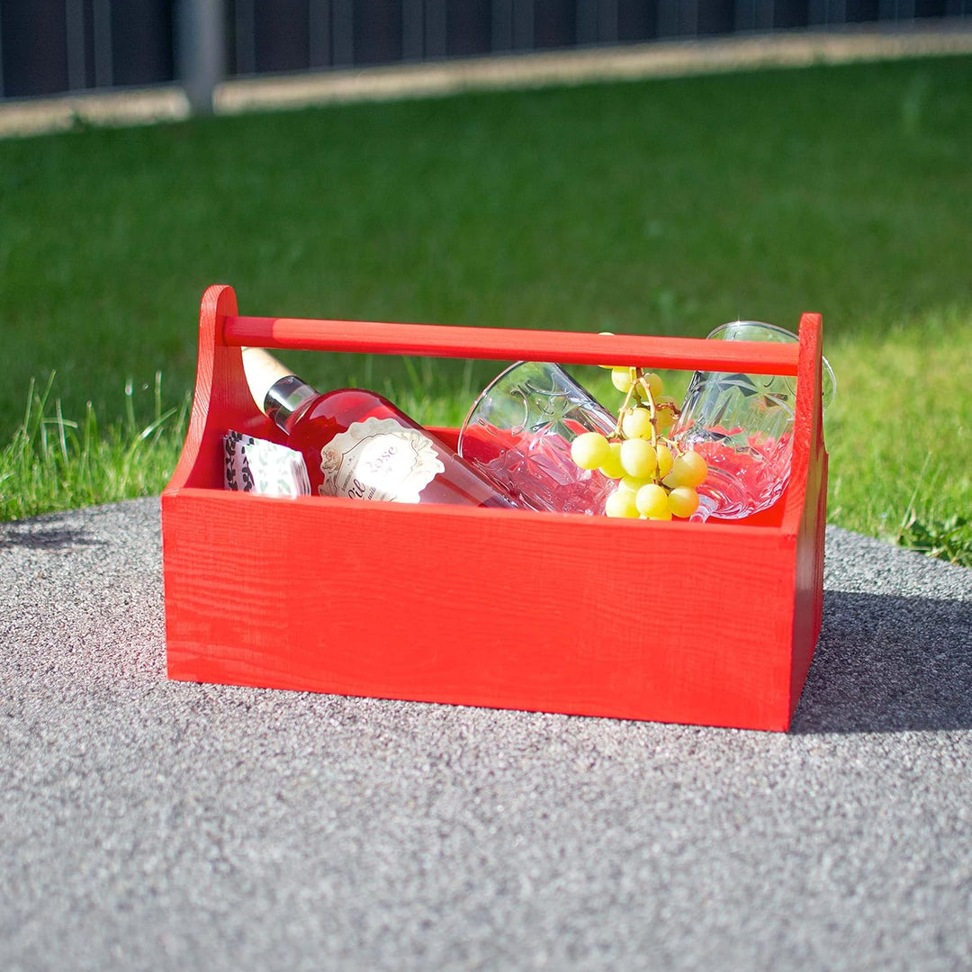LAUBLUST Werkzeugkiste aus Holz - Werkzeugkasten mit Griff - Rot, 34 x 18 x 20 cm | Werkzeugkoffer l