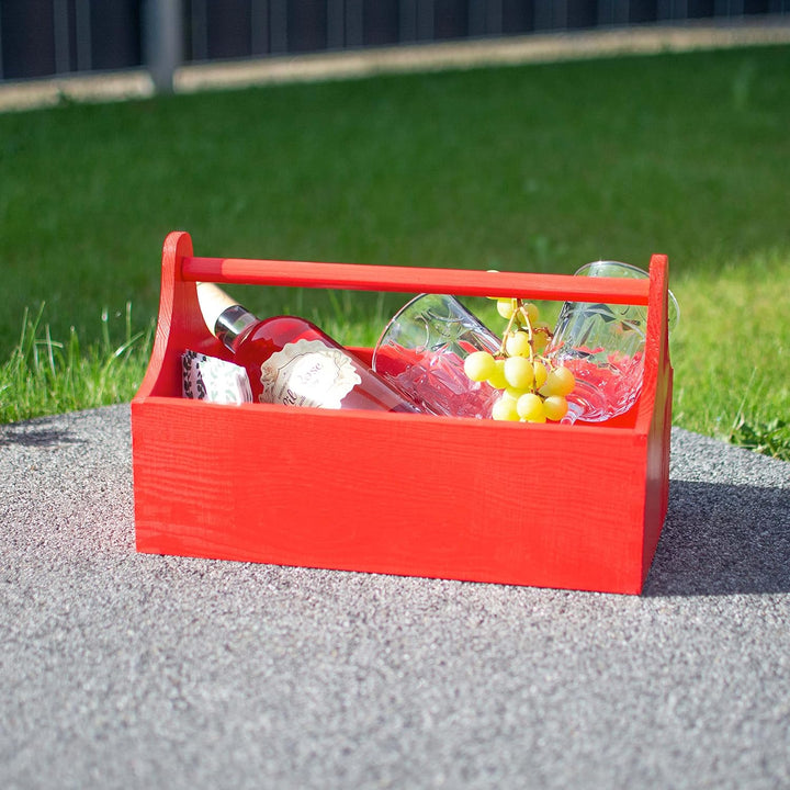 LAUBLUST Werkzeugkiste aus Holz - Werkzeugkasten mit Griff - Rot, 34 x 18 x 20 cm | Werkzeugkoffer l