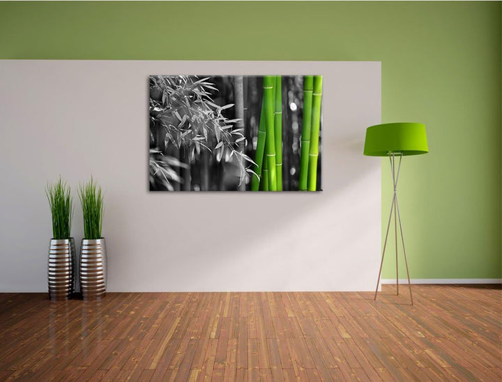 frischer Bambus schwarz/weiss Format: 100x70 auf Leinwand, XXL riesige Bilder fertig gerahmt mit Kei