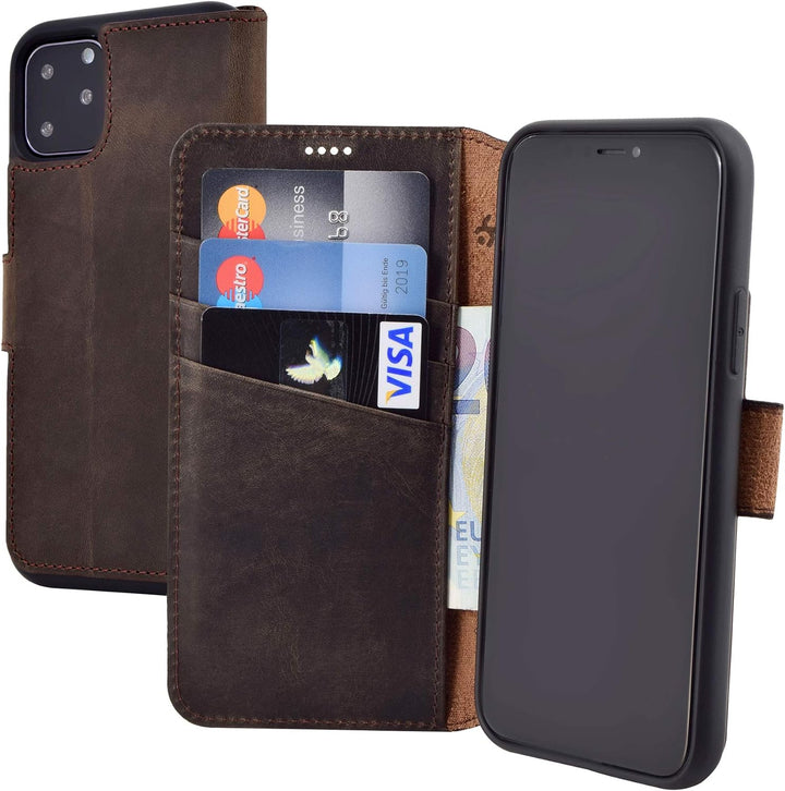 Suncase Book-Style Hülle kompatibel mit iPhone 11 Pro (5.8 Zoll) Leder Tasche (Slim-Fit) Lederhülle