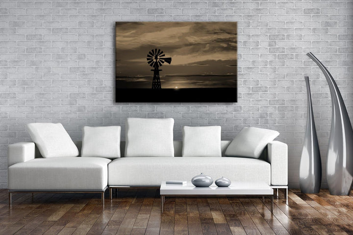 deyoli Windmühle im Abendrot Format: 100x70 Effekt: Sepia als Leinwandbild, Motiv fertig gerahmt auf