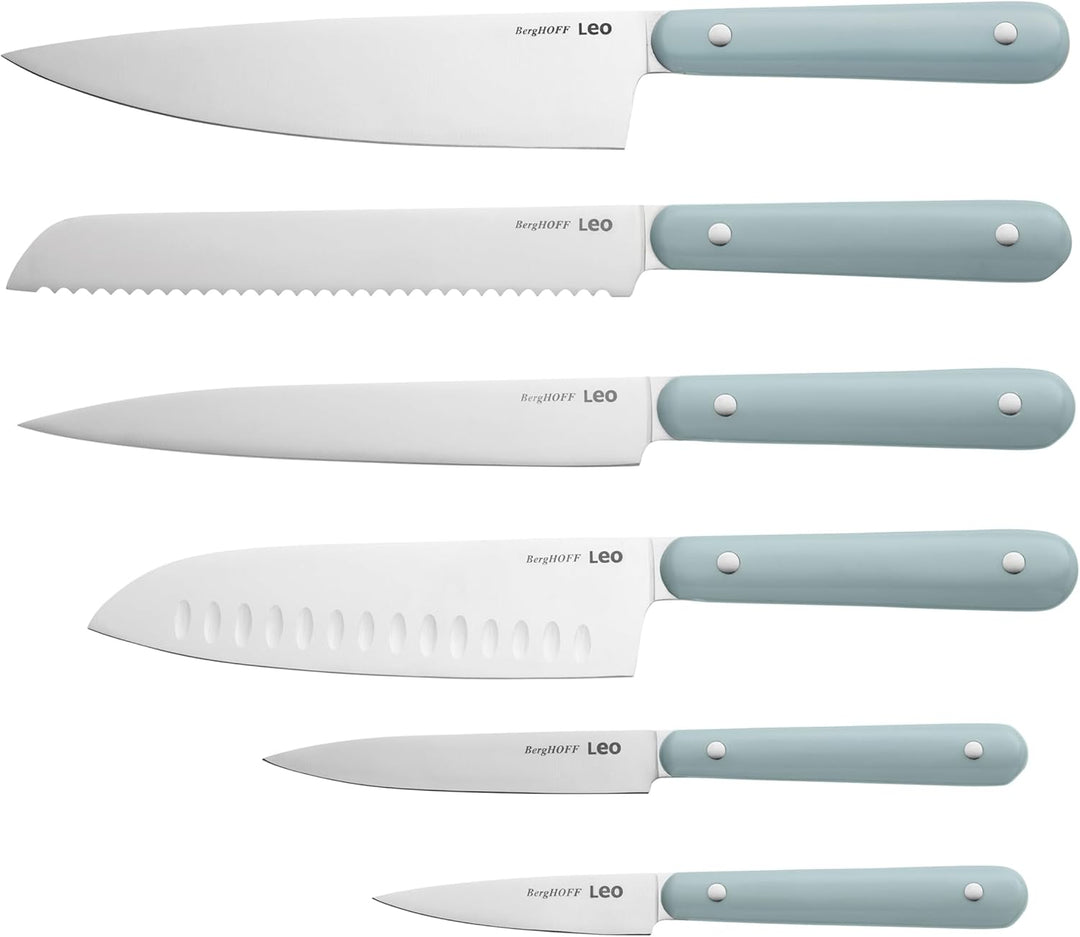 BergHoff Messerblock Set Slate - Leo (7-teilig, Kochmesser Set mit Holzblock, Küchenmesser Schälmess