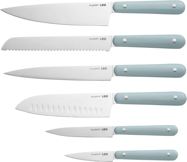 BergHoff Messerblock Set Slate - Leo (7-teilig, Kochmesser Set mit Holzblock, Küchenmesser Schälmess
