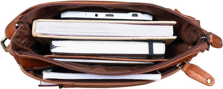 STILORD 'Brady' Messenger Bag Leder Braun klein Umhängetasche Schultertasche für iPad 10,1 Zoll Tabl