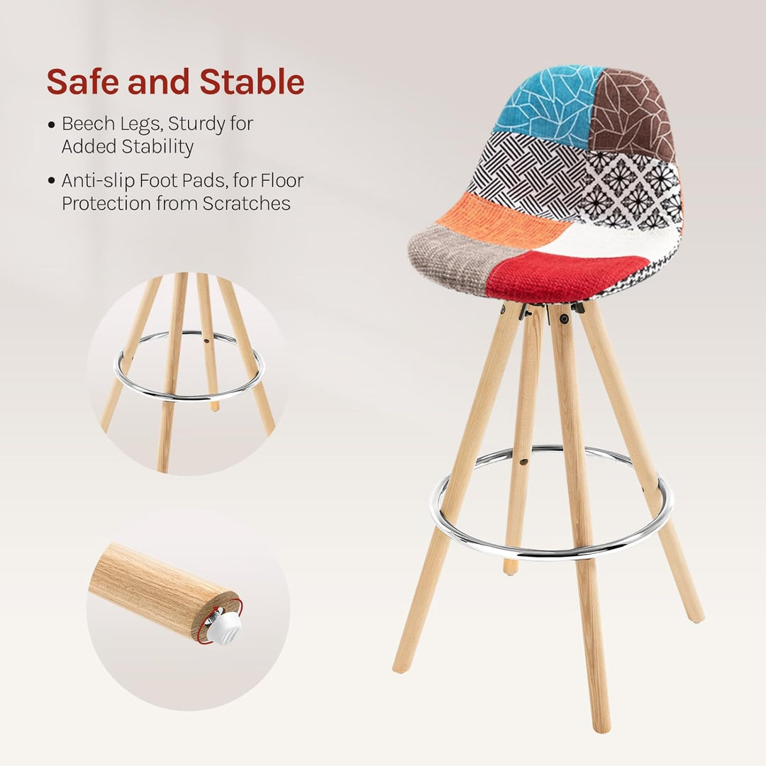 WOLTU® 2 x Barhocker 2er Set Barstuhl aus Leinen Holzgestell mit Lehne + Fussstütze Design Stuhl Küc