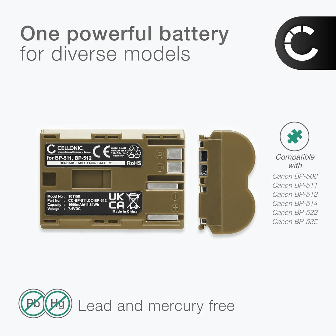 CELLONIC 2X Kamera Ersatzakku BP-511,-512,-514,BP-508 für Canon EOS 5D EOS 50D, EOS 40D, EOS 30D 300