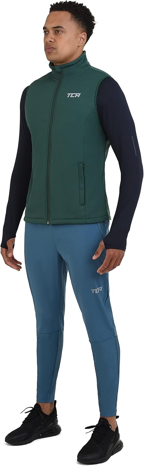 TCA Herren Flyweight winddichte Lauf- und Fahrradweste mit Reissverschlusstaschen S Grün, S Grün