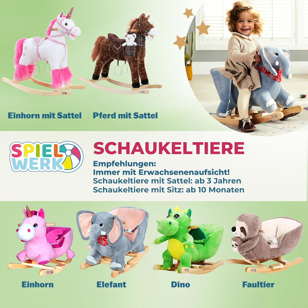 DEUBA® Schaukeldino Schaukeltier Plüsch Schaukel Wippe Pferd Kinder Baby Spielzeug Sound-Geräusche i