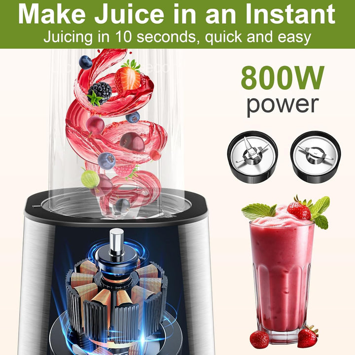Smoothie Mixer, Apritsce 800W Standmixer Smoothie Maker, Blender Elektrisch mit 2 Flasche und 300ML