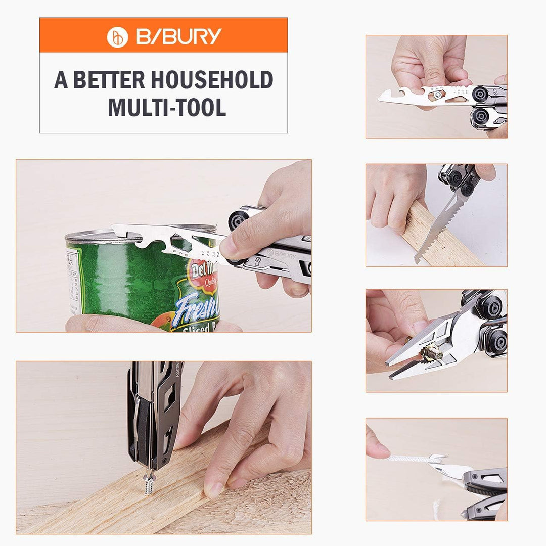 Geschenke für Männer, BIBURY 18 in 1 Taschenwerkzeug, Titan-Griff Design Multitools Edelstahl, Multi
