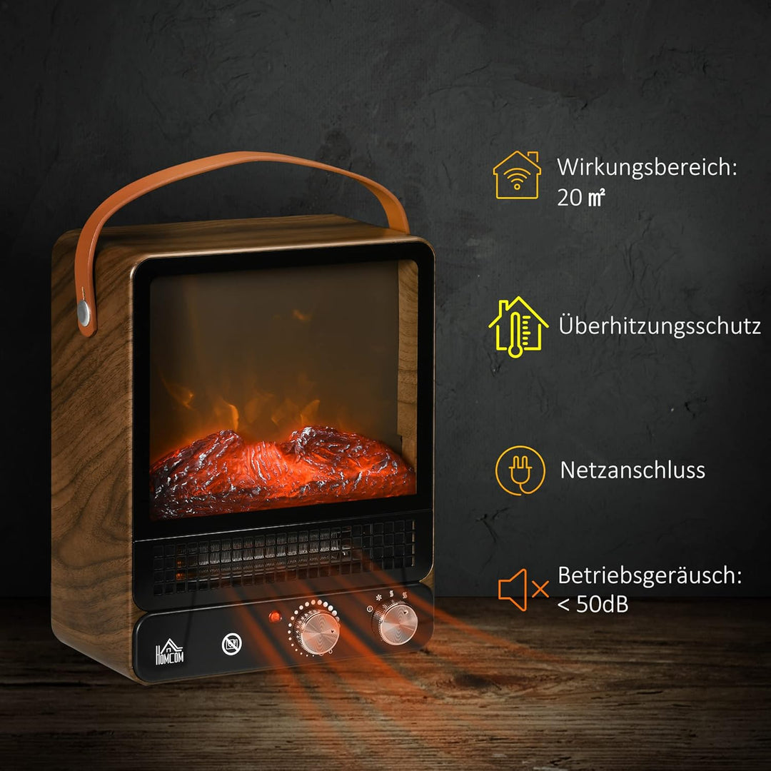 HOMCOM Elektrokamin mit Flammeneffekt, Geräuscharmer Standkamin mit Griff, regelbarer Kaminofen, 750
