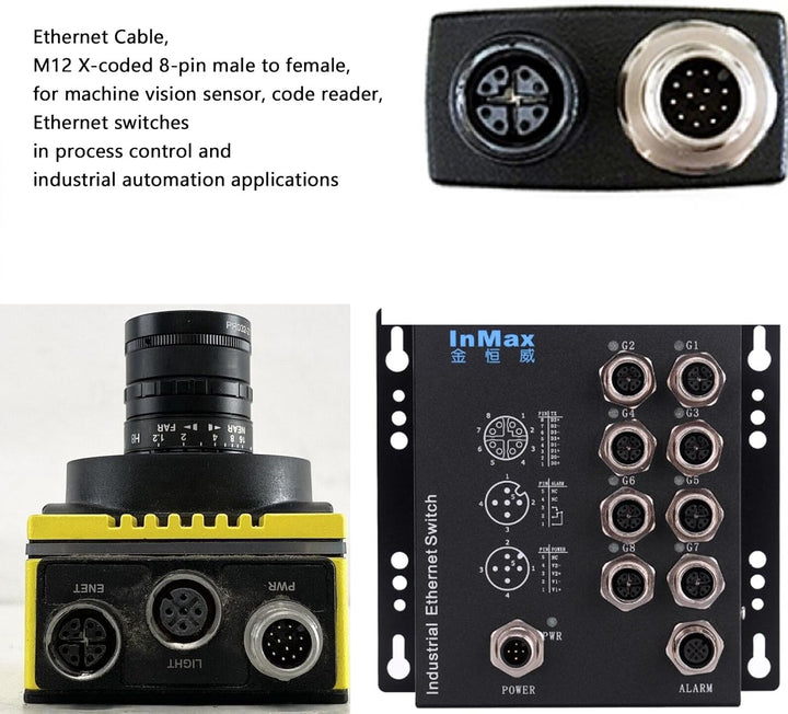 HangTon M12 Ethernet 8 Pin X-Code RJ45 CAT-7e GigE Kabel für Basler Cognex Industriekamera Sensor Co