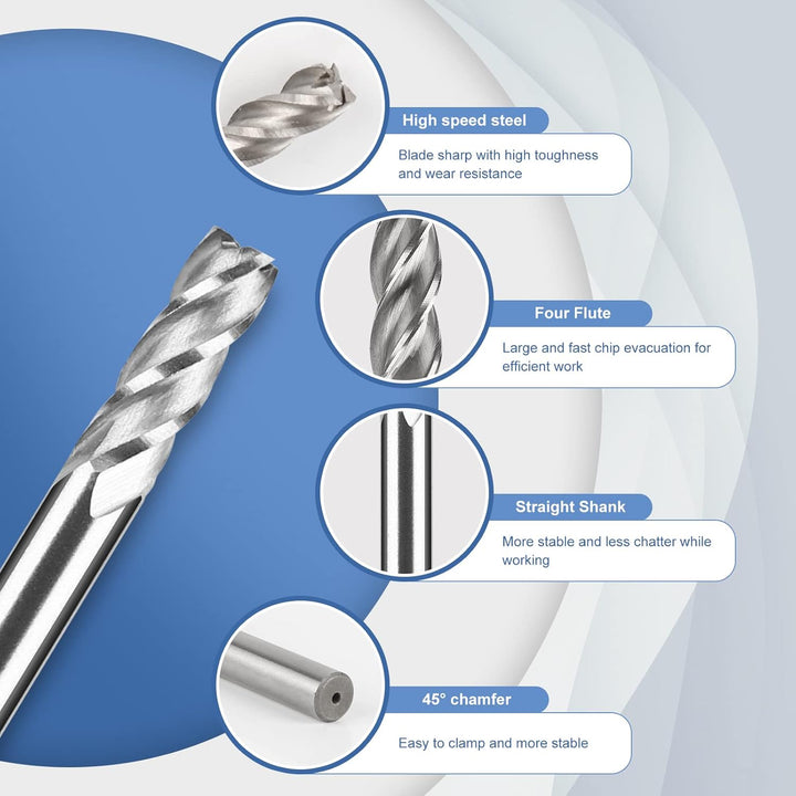 EFUTURETIME 10 Stück 4 Flöten HSS Schaftfräser φ2-12mm, CNC Fräser Set, Zylinderschaft Schaftfräser