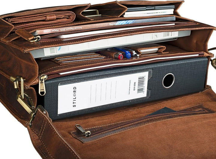 STILORD 'Julian' Aktentasche Leder Elegant Klassische Businesstasche mit Schloss gross aufsteckbar B
