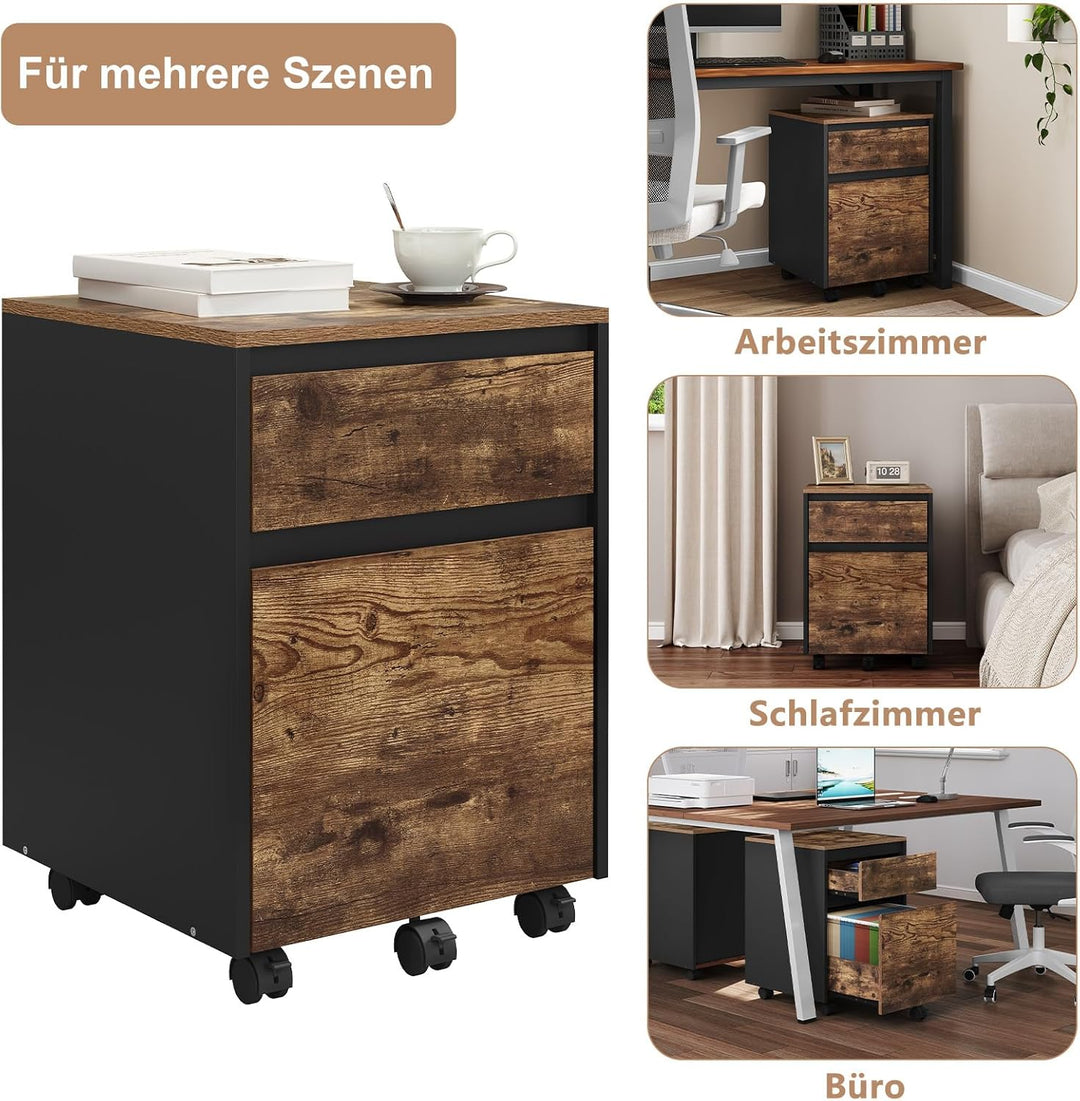 WOLTU Rollcontainer, Aktenschrank mit 2 Schubladen, mobiler Büroschrank, Schreibtisch Unterschrank,