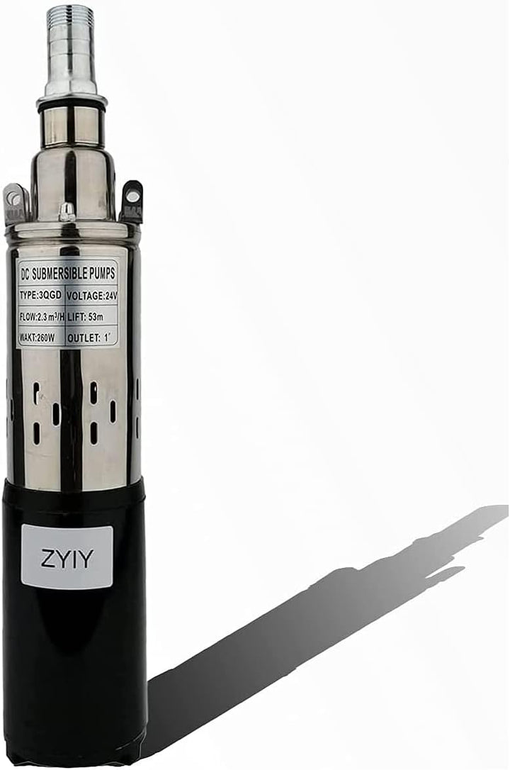 ZYIY Tiefbrunnenpumpe 53m 3In Rohr Edelstahl Tauchwasserpumpe 1In Auslass Wassertauchpumpe 260W 24V