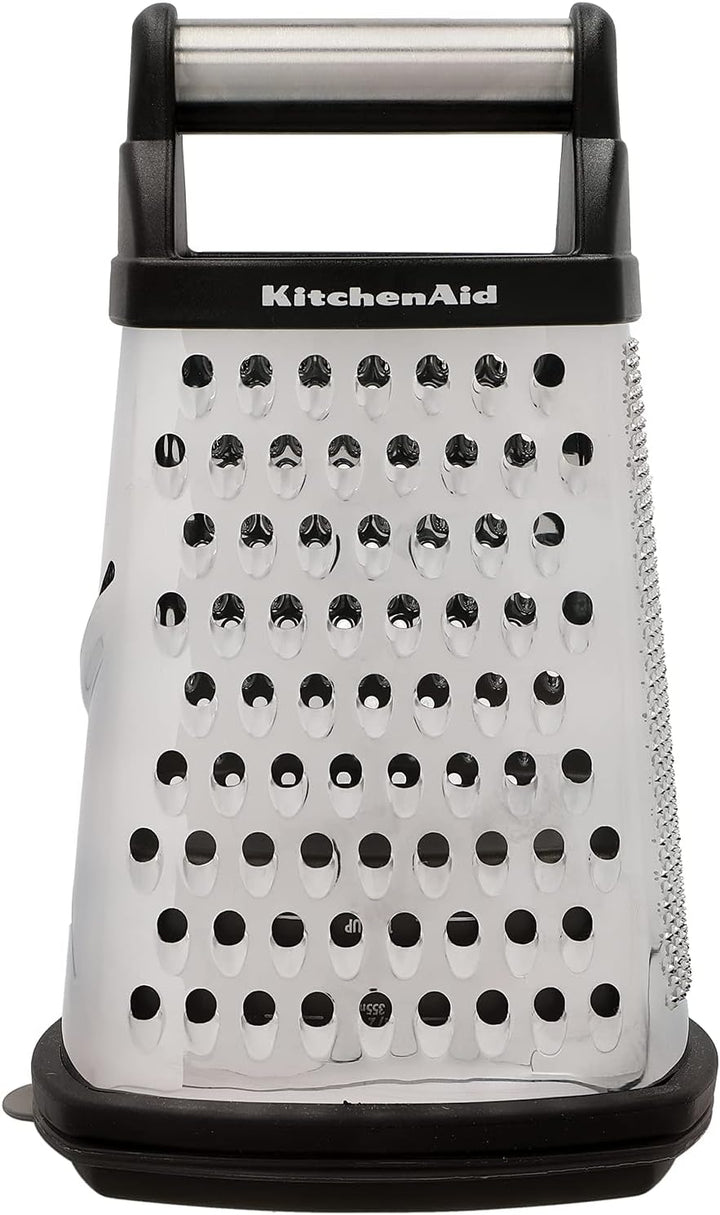 KitchenAid Vierkantreibe, 4-seitige Käsereibe aus Edelstahl mit Hobel, Reibe und Zesteur & Löffel-Pf
