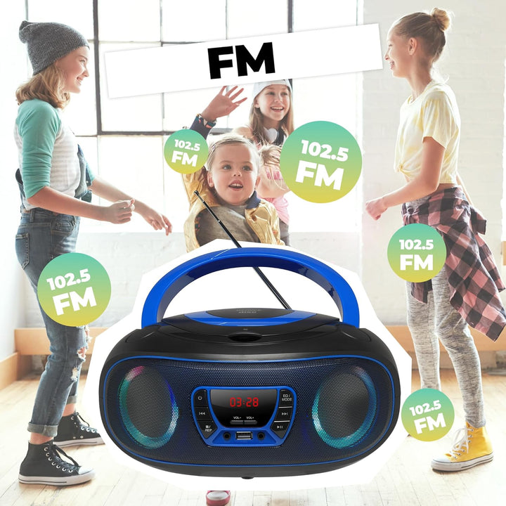 Denver TCL212BT Radio mit Bluetooth, Bluetooth Radio mit Lichteffekte, Tragbarer CD player, AUX, USB