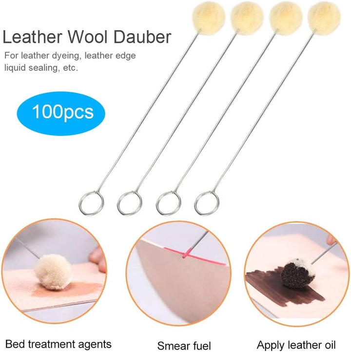Garosa 100 Stück Wool Daubers Ball mit Metallgriff Leder Dye Tool Dye Dauber Färbepinsel Applikator
