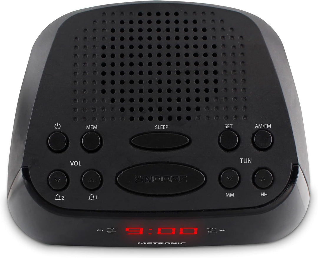 Metronic 477003 Uhrenradio - Radiowecker Schlummerfunktion - Sleeptimer Roter Zeitanzeige - Schwarz,