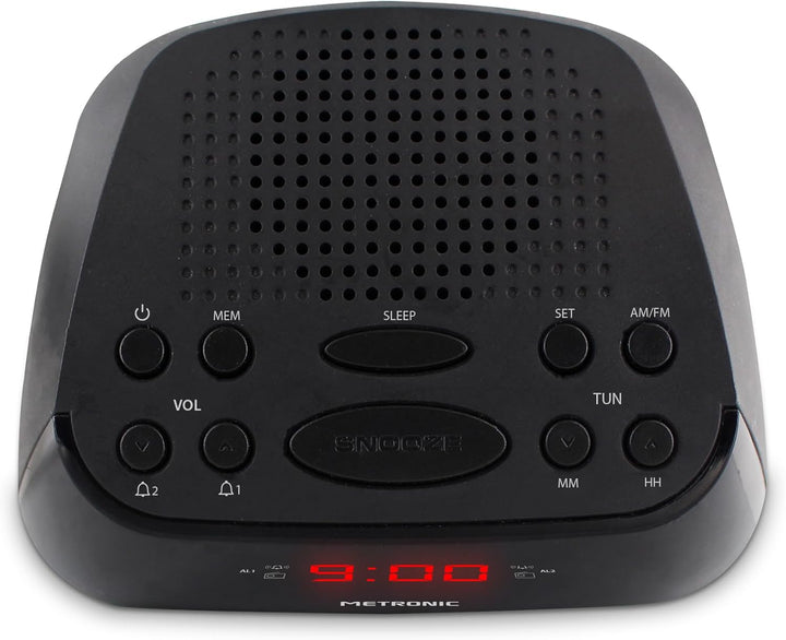 Metronic 477003 Uhrenradio - Radiowecker Schlummerfunktion - Sleeptimer Roter Zeitanzeige - Schwarz,
