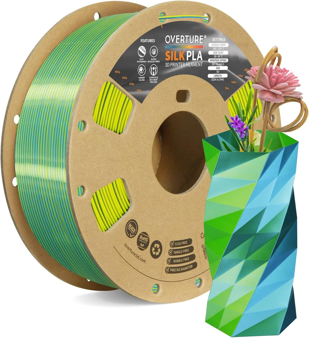 OVERTURE Dual Color Silk PLA Filament 1.75mm, 1kg 3D Drucker Filament Seide PLA, Massgenauigkeit +/-