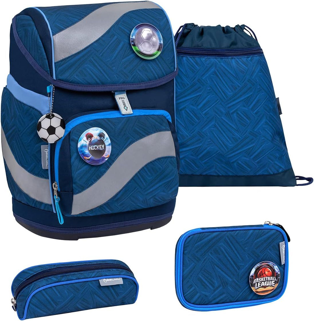 Belmil ergonomischer Schulrucksack Schulranzen Set 5-teilig mit Patch Set, Brustgurt, Hüftgurt, Magn