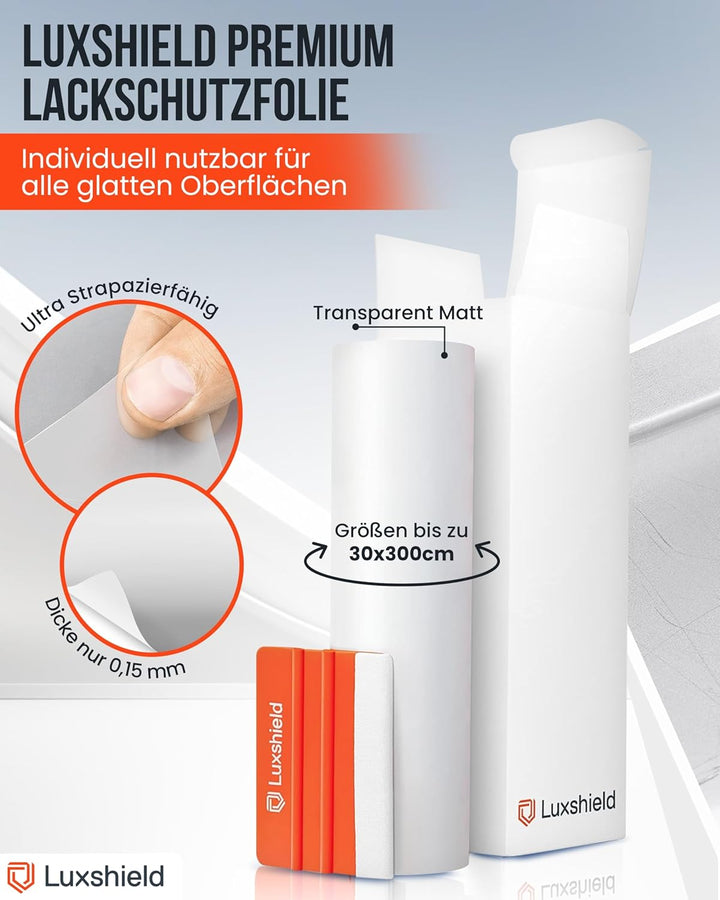 Luxshield Lackschutzfolie 15x200cm für Auto, Motorrad, Bike - Schutzfolie transparent matt, selbstkl