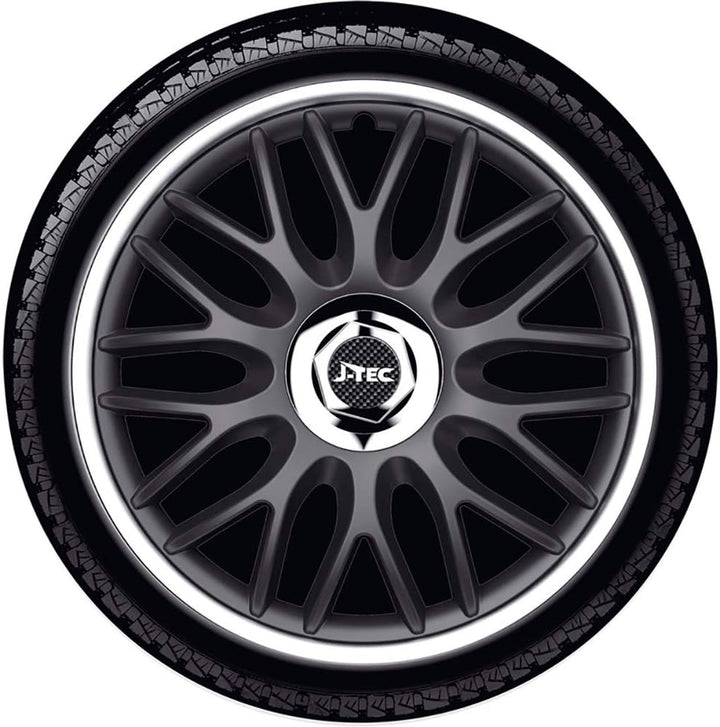 Satz J-Tec Radzierblenden Orden R 16-Zoll Schwarz/Silber + Chrom Ringe 16-inch Schwarz/Silber + Chro