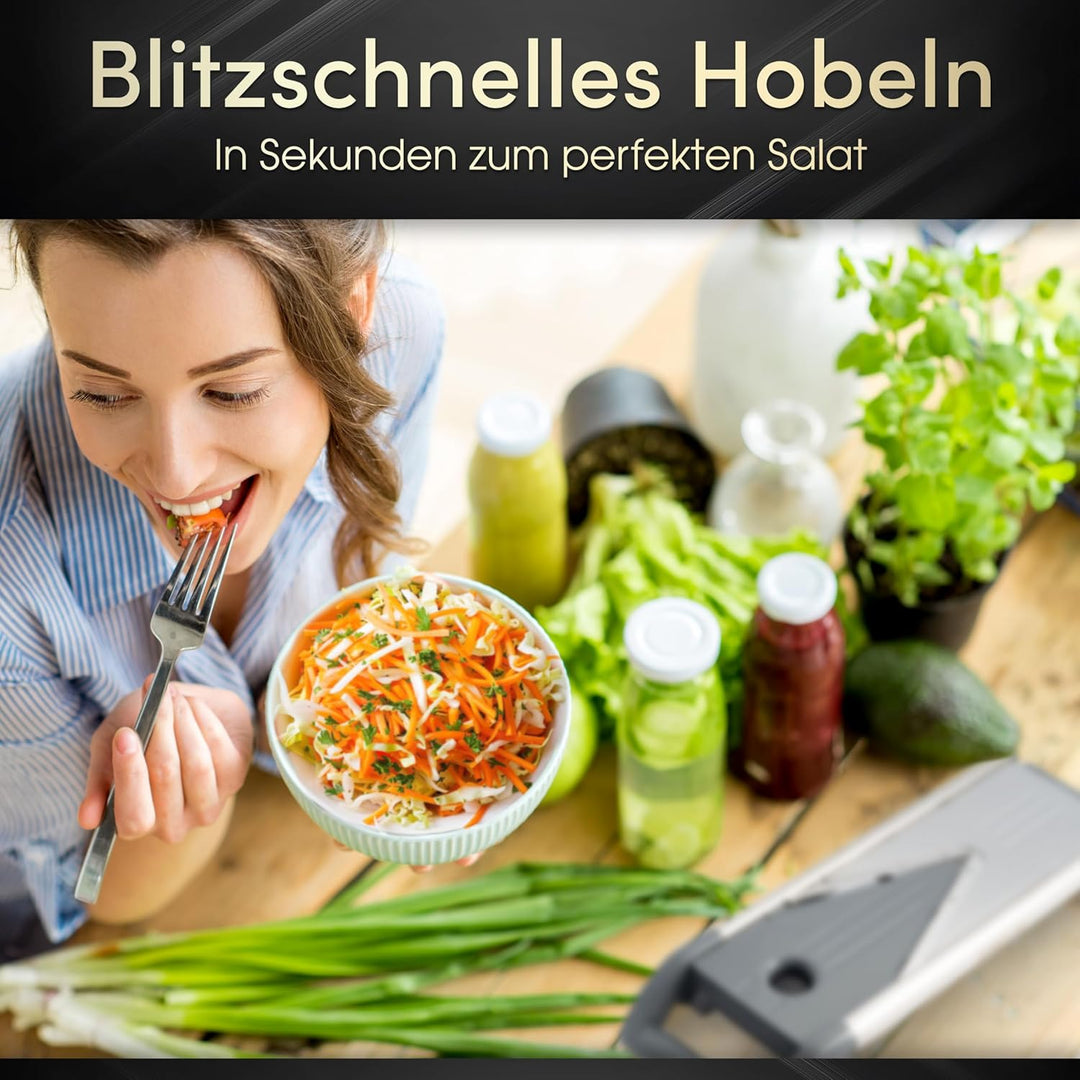 STONELINE V Hobel Gemüseschneider Set 9 teilig für Scheiben Stifte Streifen Würfel, mit 5 Schneid-Ei