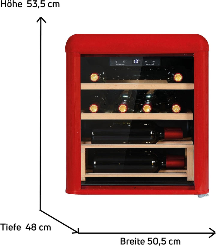 Amica WKR 341 910 R Retro-Weinkühlschrank/Weintemperierschrank im Retro Design/Rot/max. 10 Bordeauxf