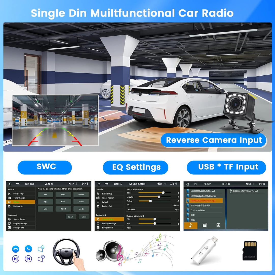 Hikity Autoradio Wireless CarPlay Android Auto 1 Din Radio mit Bildschirm 7 Zoll Touch Display Auto