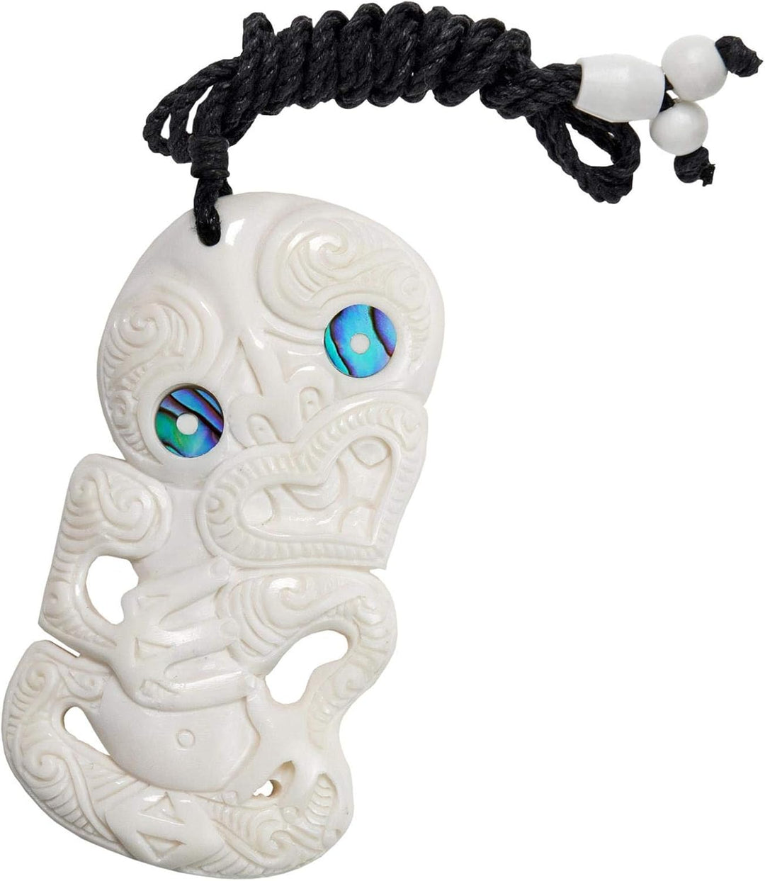 81stgeneration Unisex Geschnitzter Knochen Paua Abalone Augen Grosser HEI Tiki Anhänger Halskette