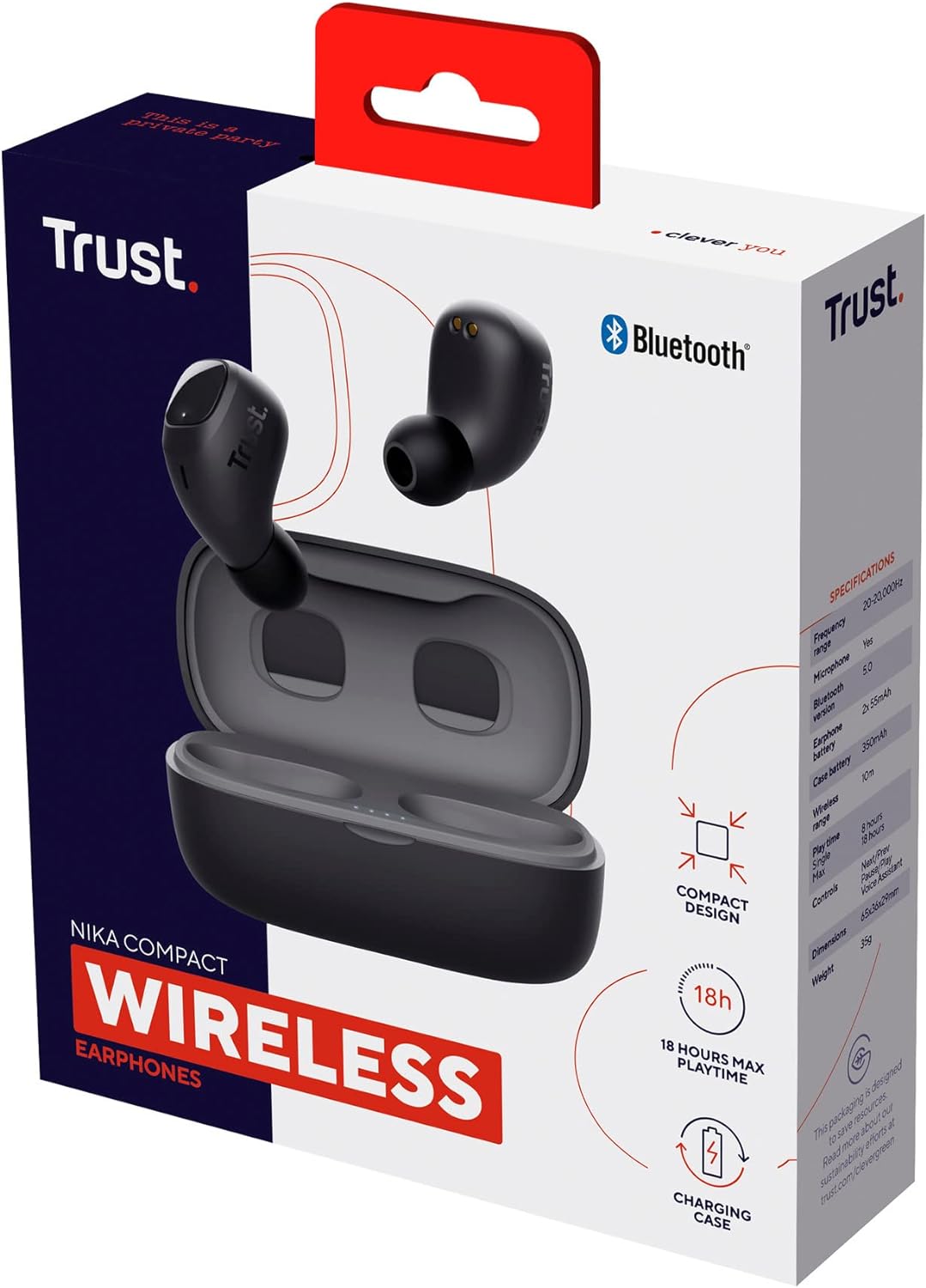 Trust Mobile Nika Compact Bluetooth Kopfhörer, In-Ear Kabellose Ohrhörer, Earbuds mit Ladecase, TWS,