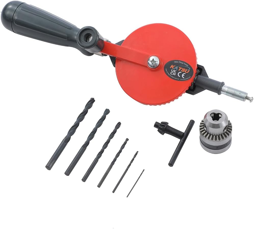 KATSU Handbohrmaschine, 1/4" (0,6-6mm) Kapazität Präzisionsfutter Doppelritzel Manuelle Bohrmaschine