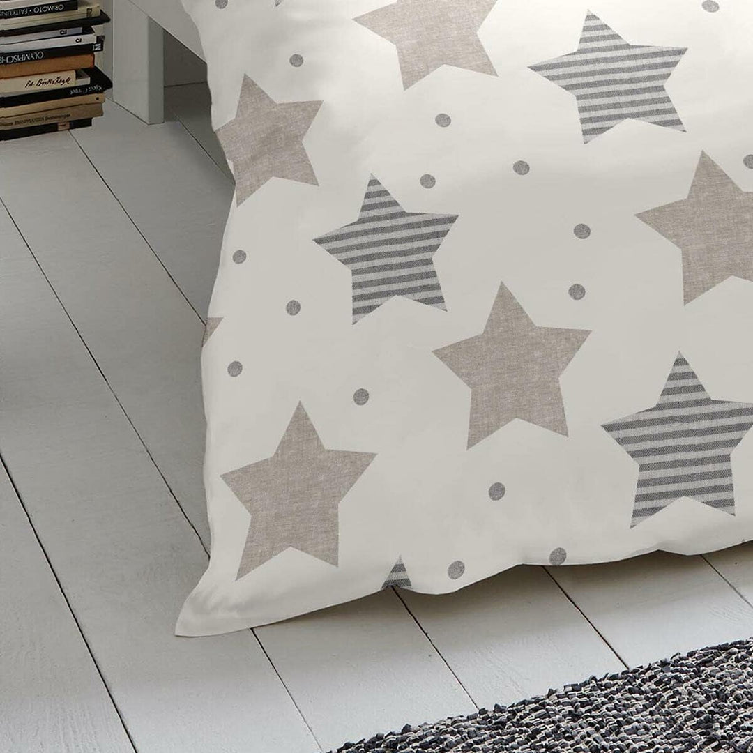 Traumschlaf Biber Wendebettwäsche Sterne beige 1 Bettbezug 155 x 220 cm + 1 Kissenbezug 80 x 80 cm,