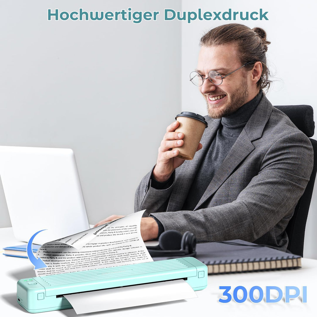 ASprink Mobiler Drucker A4 für Unterwegs, Tragbarer Drucker Thermodrucker A4 P831 für US Letter/A4/B