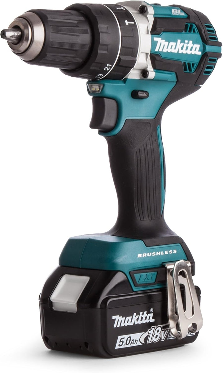 Makita DHP484RTJ Akku-Schlagschrauber 18V / 5,0Ah, 2 Akkus, Ladegerät im MAKPAC, 450 W, 18 V, Blau,