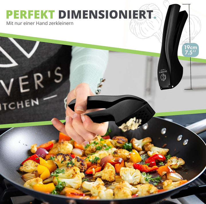 Oliver's Kitchen ® Premium Knoblauchpresse - Handlich & Leicht zu Reinigen - Zerkleinert Knoblauch &