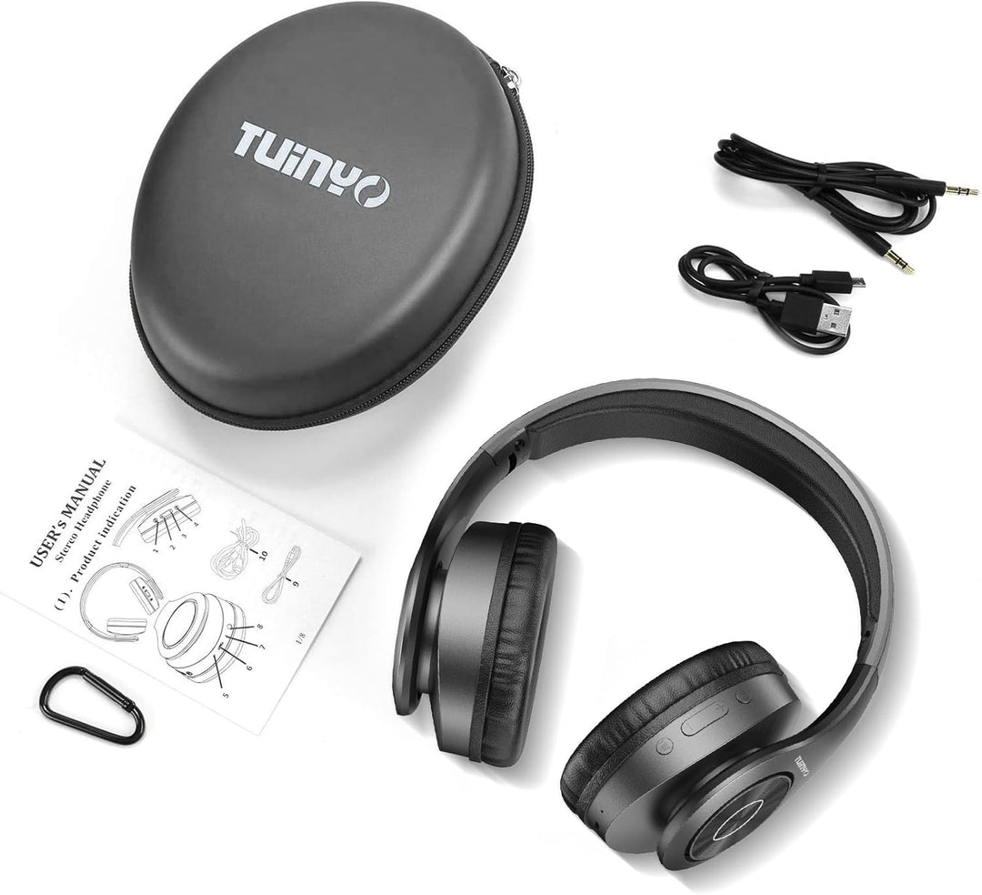 TUINYO Bluetooth-Kopfhörer Over Ear, kabellose Kopfhörer mit Mikrofon, HiFi Stereo, faltbares & leic