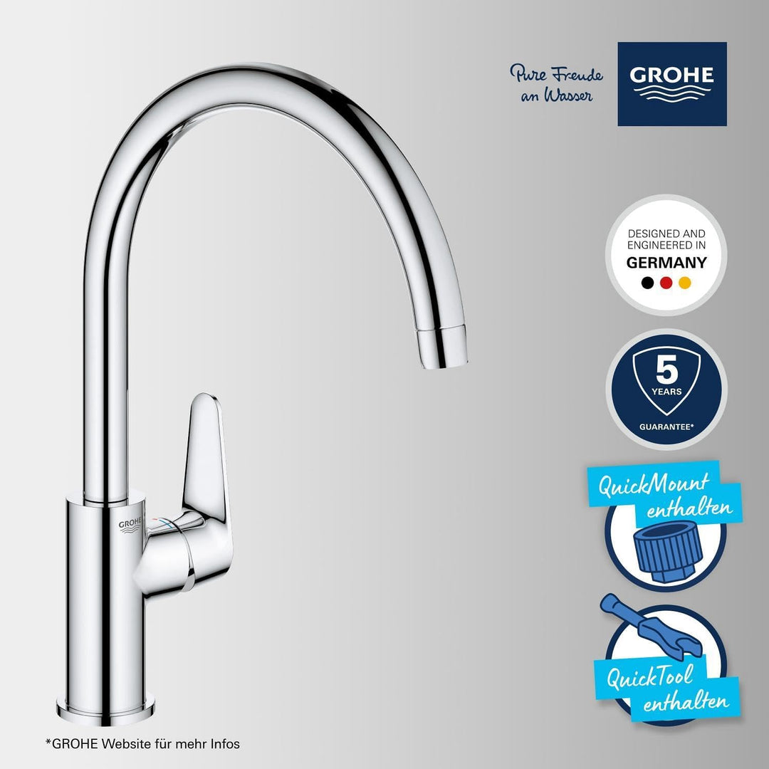 GROHE Start Curve 2020 - Einhand-Spültischbatterie (Auslauf mit Luftsprudler, Drehwinkel 360°, schne