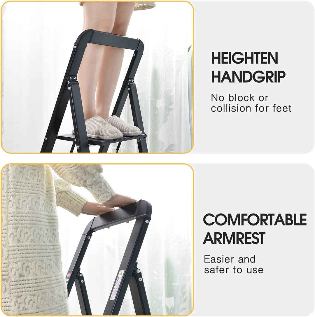 Kingrack, Trittleiter 2 Stufen, Stufenleiter, rutschfeste Haushaltsleiter mit Klappsicherung, Alumin