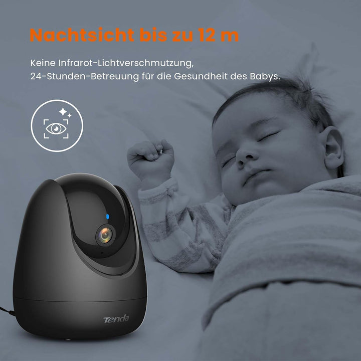 Tenda Überwachungskamera Innen CP3 V2.2, 360 Grad WLAN IP Kamera, 2-Wege-Audio, 1080P, Nachtsicht, T