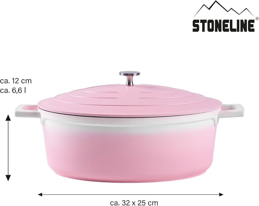 STONELINE Cocotte Bräter mit Deckel Induktion 32 cm, 6,6 L, Aluguss Topf beschichtet mit echten Stei
